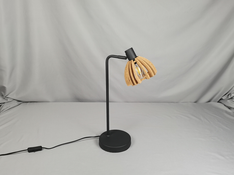 Mingkeda Modern design Hot Selling Metal Cork Wood Black Color Table Home Deco Table Lamp
