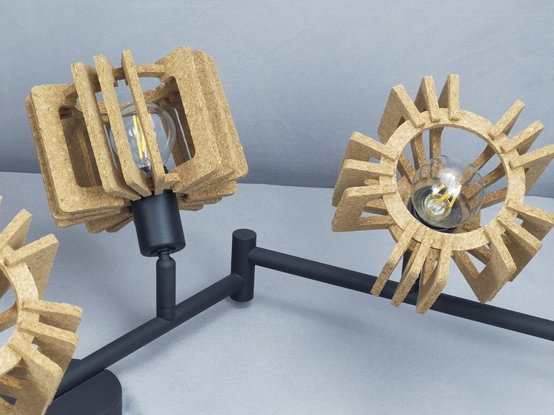 Mingkeda LED Lighting Lamp Metal and Cork Wood Chandeliers Ceiling Hanging Light