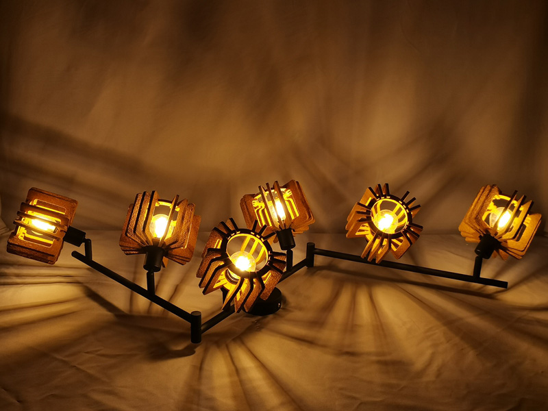 Mingkeda LED Lighting Lamp Metal and Cork Wood Chandeliers Ceiling Hanging Light