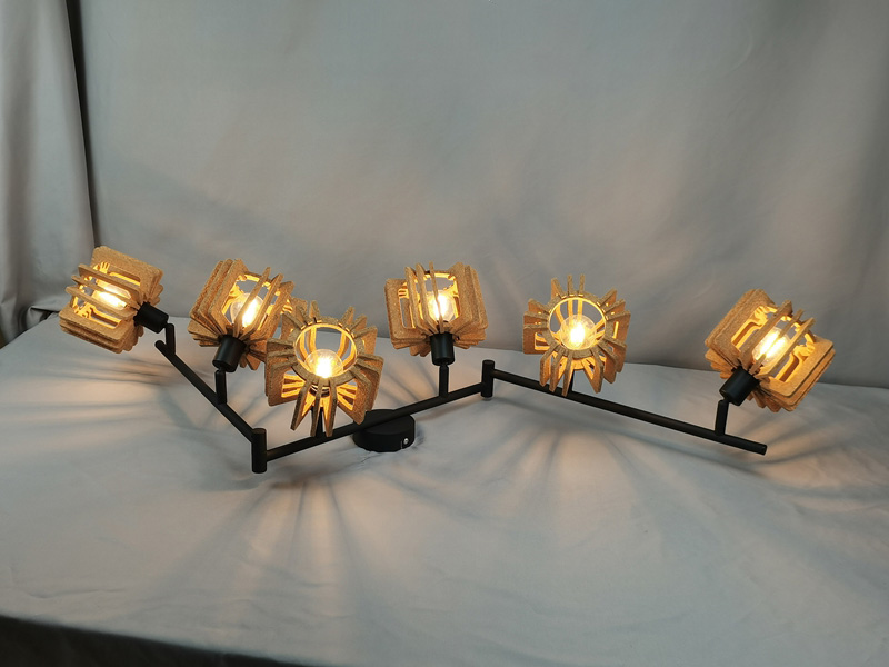 Mingkeda LED Lighting Lamp Metal and Cork Wood Chandeliers Ceiling Hanging Light