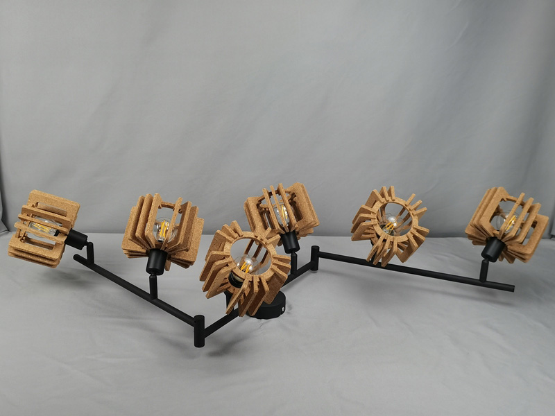 Mingkeda LED Lighting Lamp Metal and Cork Wood Chandeliers Ceiling Hanging Light